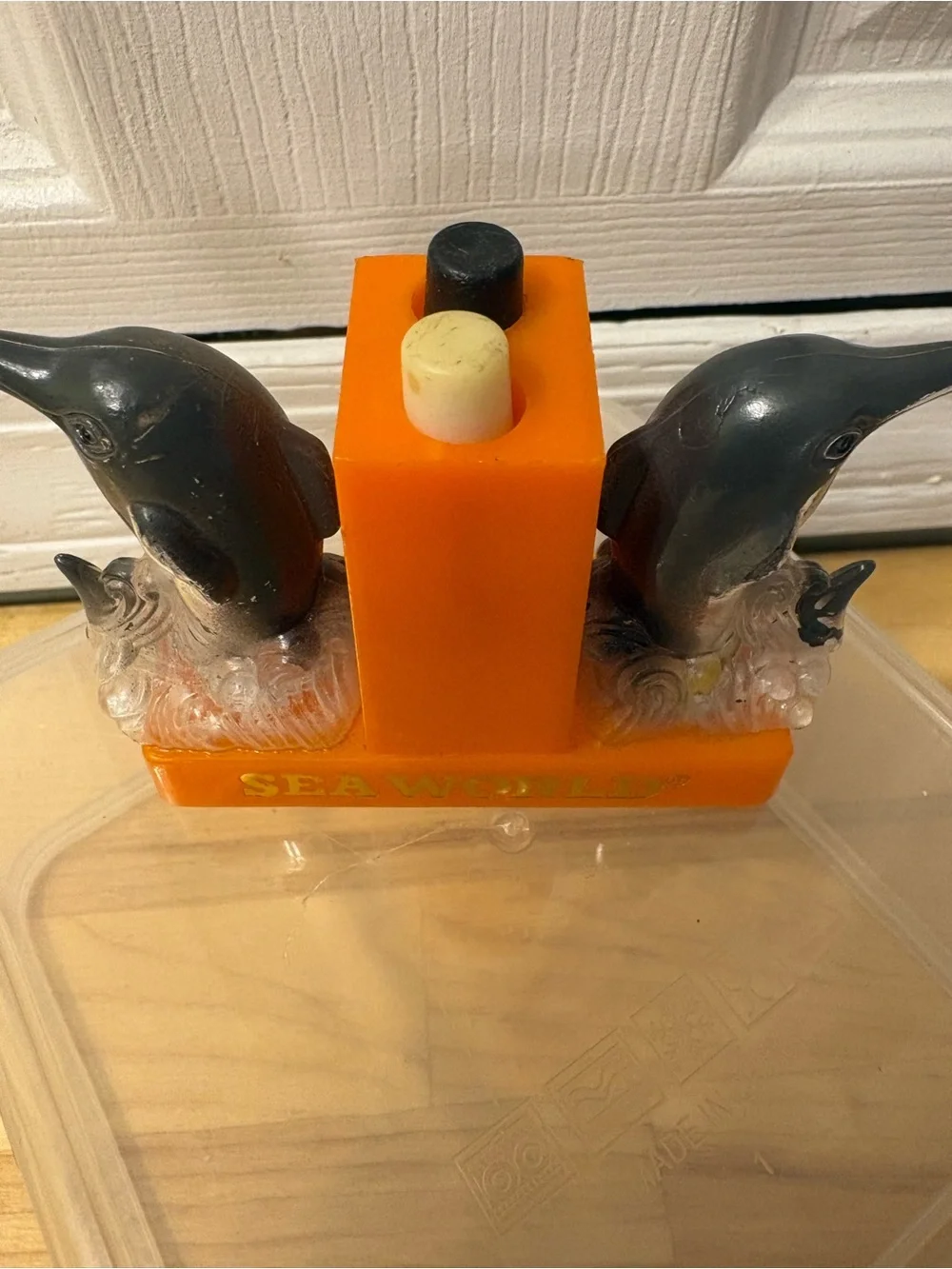 Sea World Orange Dolphin Vintage salt and pepper dispenser